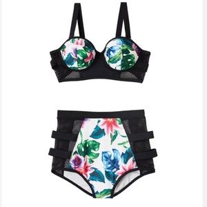 Swimsuit For All | Floral Black High Waisted Two Pc Swim Suit Set| Size 12 (181)